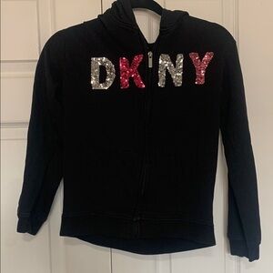 DKNY Kids Black Hoodie with Glitter Letters
